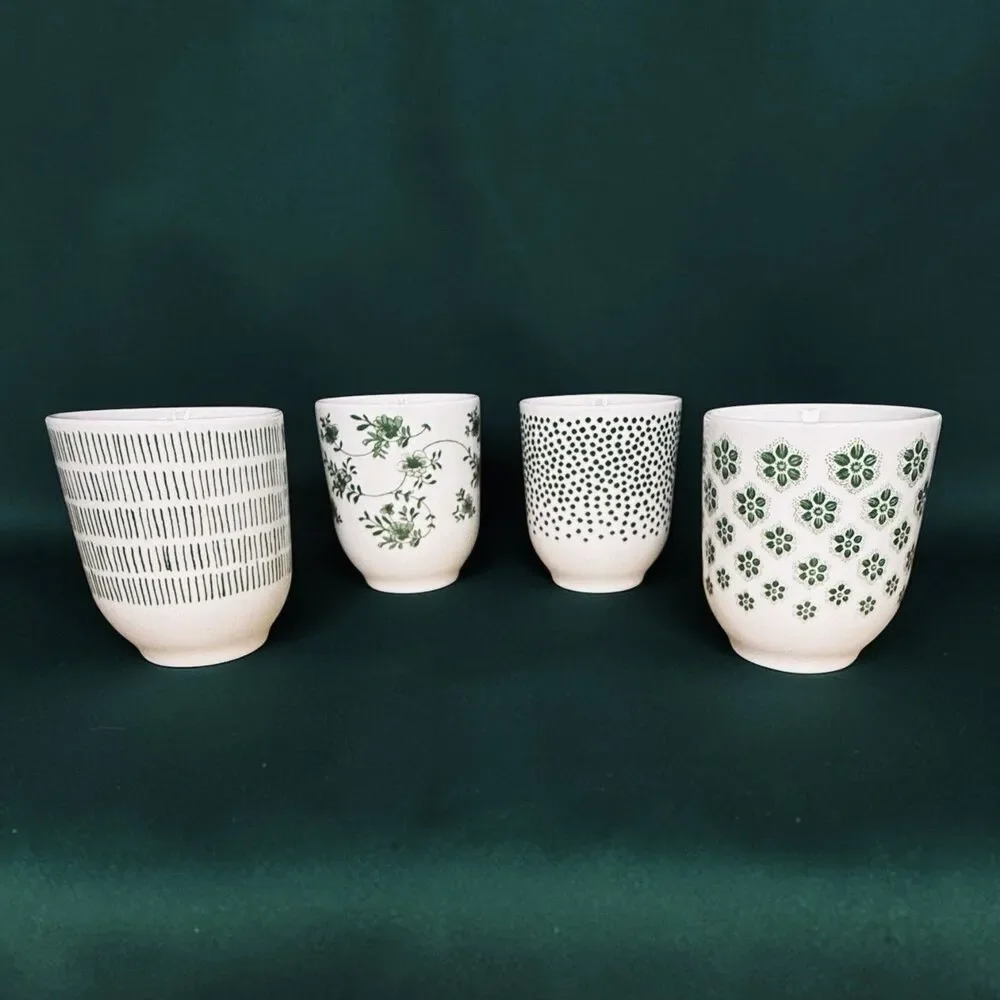 IKEA ENTUSIASM Green Pattern Cups Mugs Tumblers - Set Of 4 - Discontinued